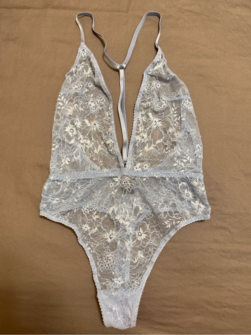 Victoria's Secret Silver-Gray Lace Plunge Teddy